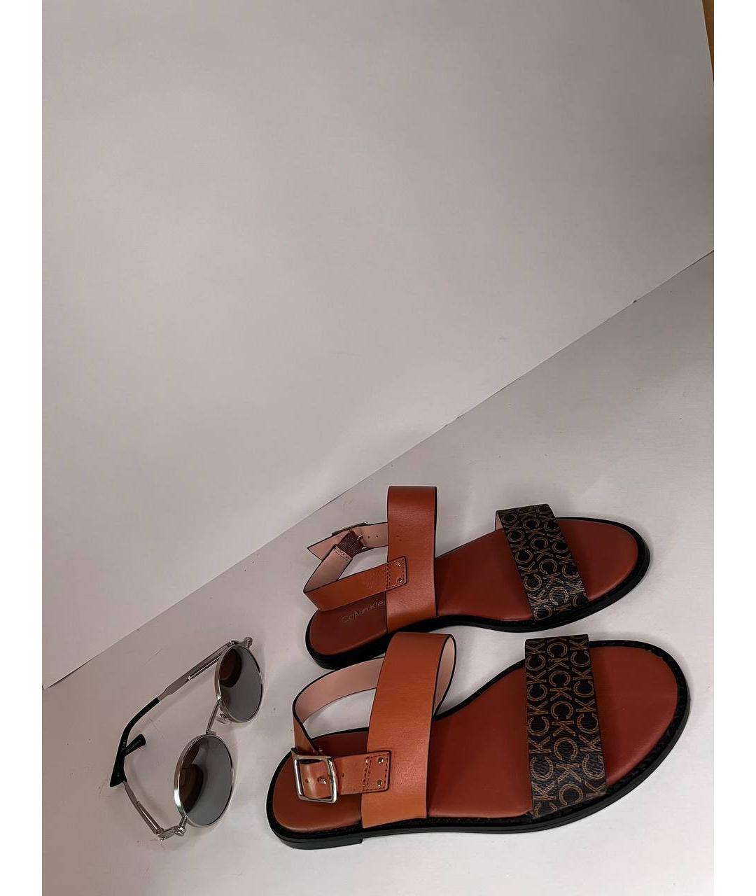 CALVIN KLEIN Коричневые кожаные сандалии, фото 8