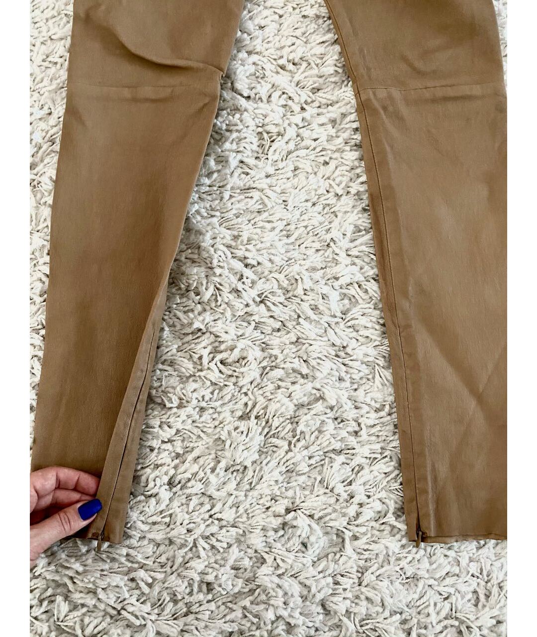 NEIL BARRETT Бежевые кожаные брюки узкие, фото 2