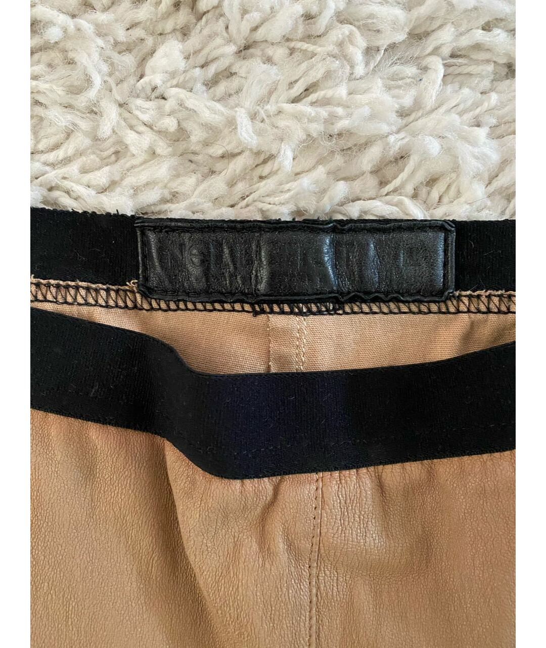 NEIL BARRETT Бежевые кожаные брюки узкие, фото 3