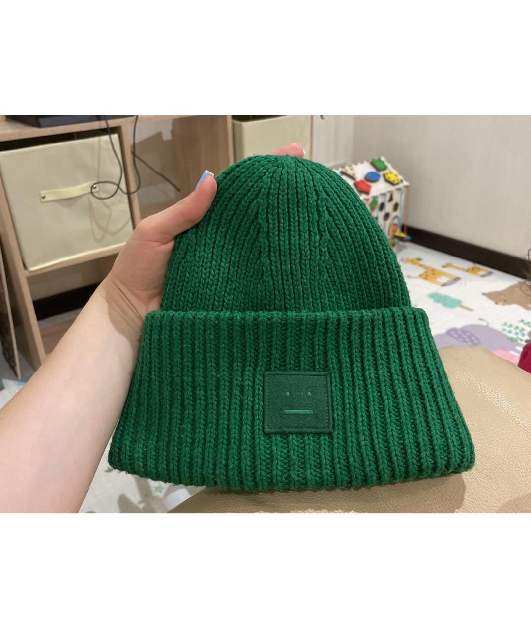 ACNE STUDIOS Зеленая шерстяная шапка, фото 8