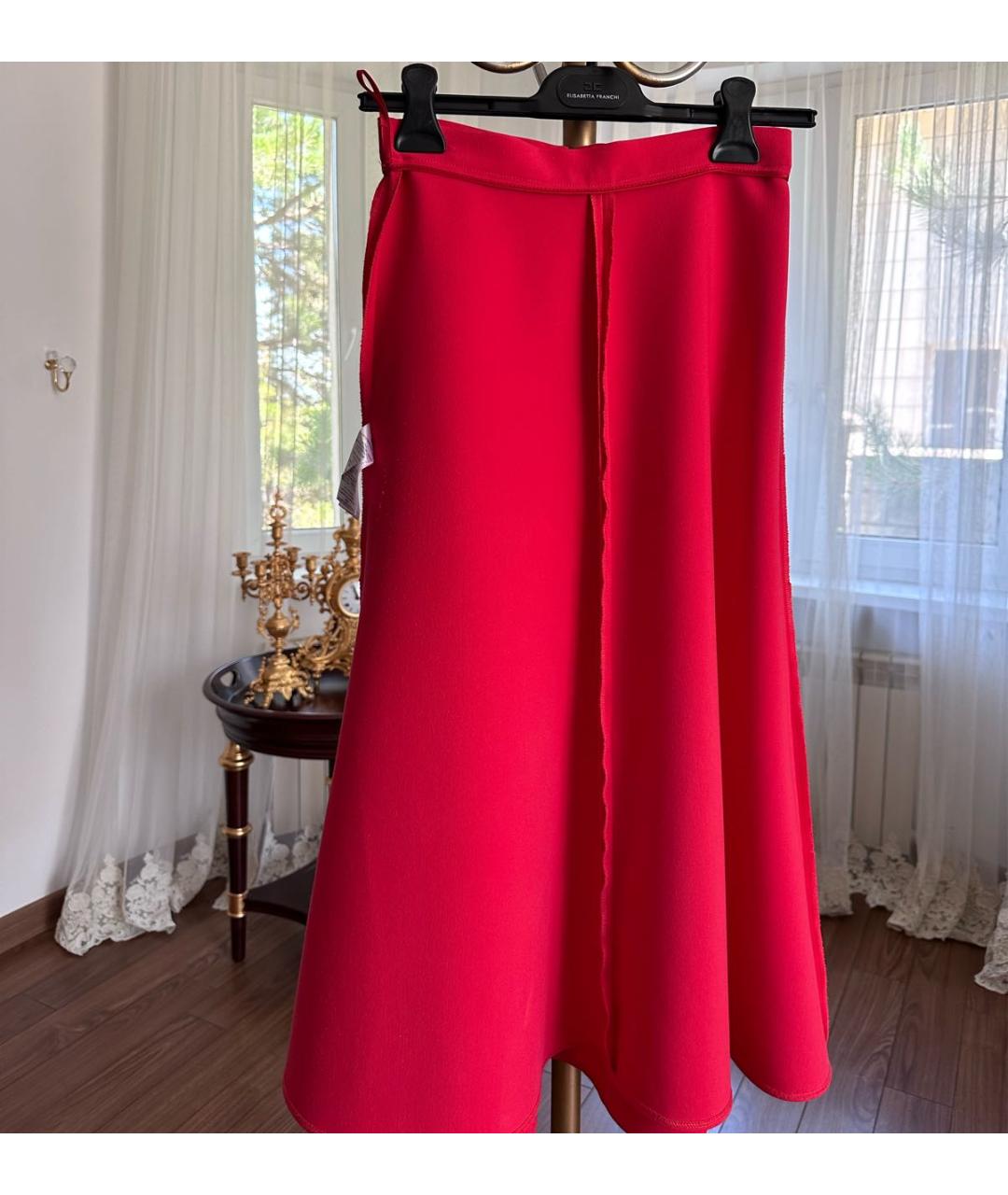 ELISABETTA FRANCHI Красная полиэстеровая юбка миди, фото 7
