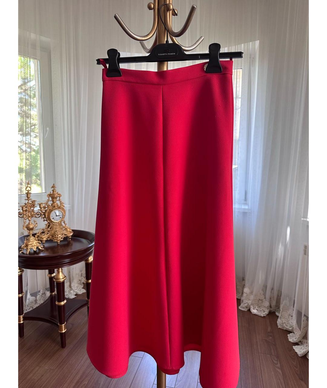 ELISABETTA FRANCHI Красная полиэстеровая юбка миди, фото 9