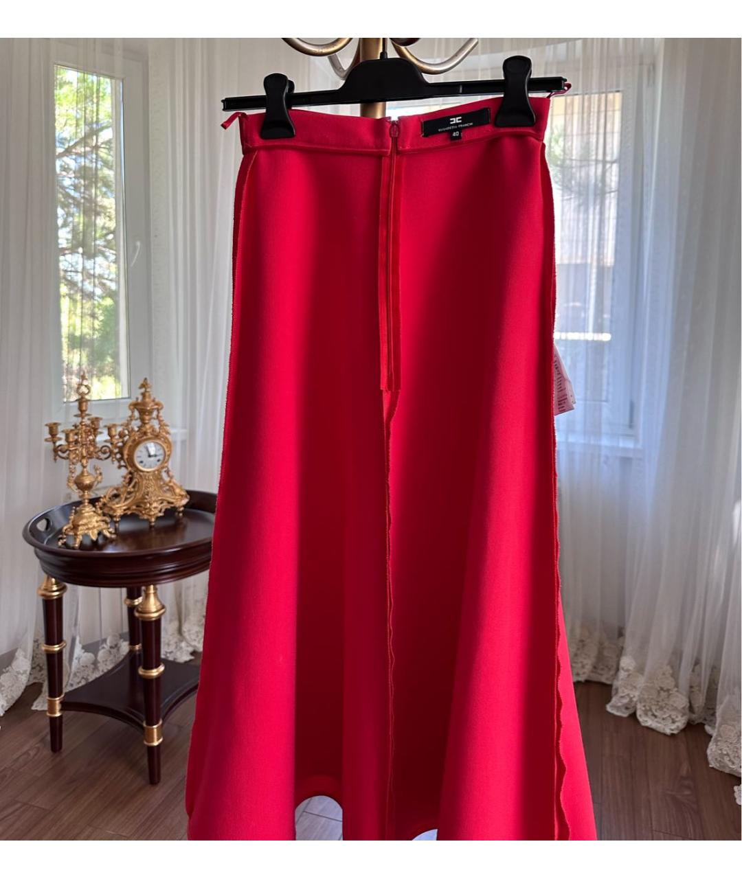 ELISABETTA FRANCHI Красная полиэстеровая юбка миди, фото 8