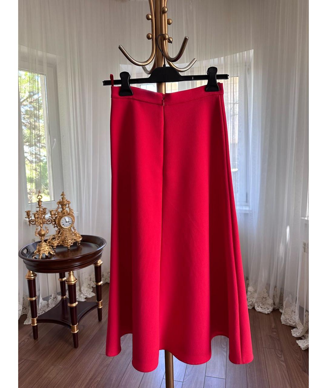 ELISABETTA FRANCHI Красная полиэстеровая юбка миди, фото 2