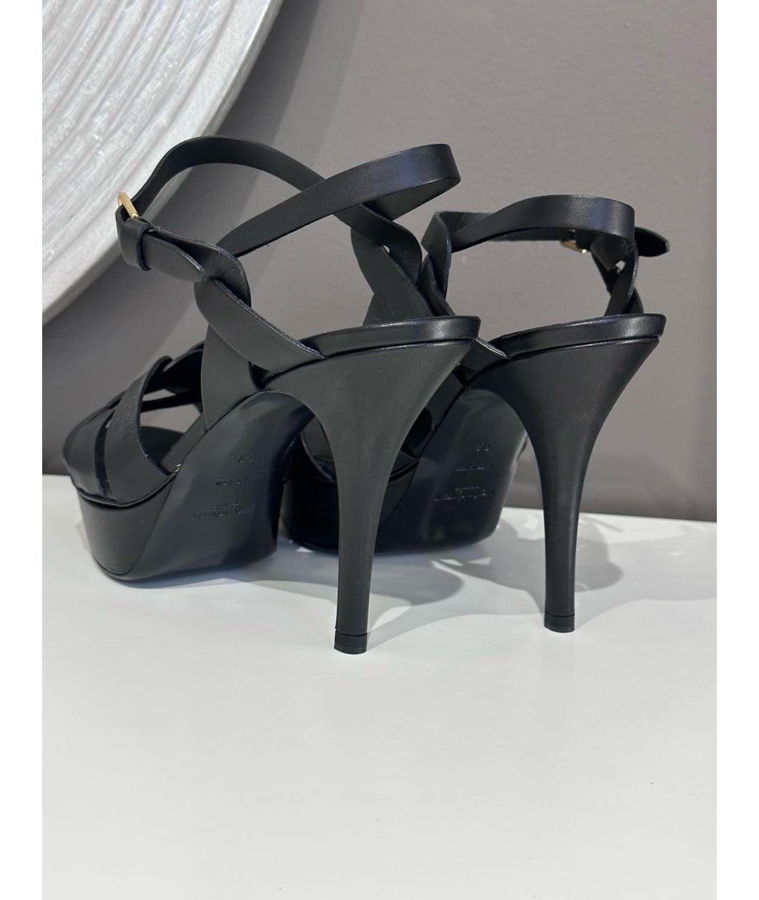 SAINT LAURENT Черные кожаные босоножки, фото 4