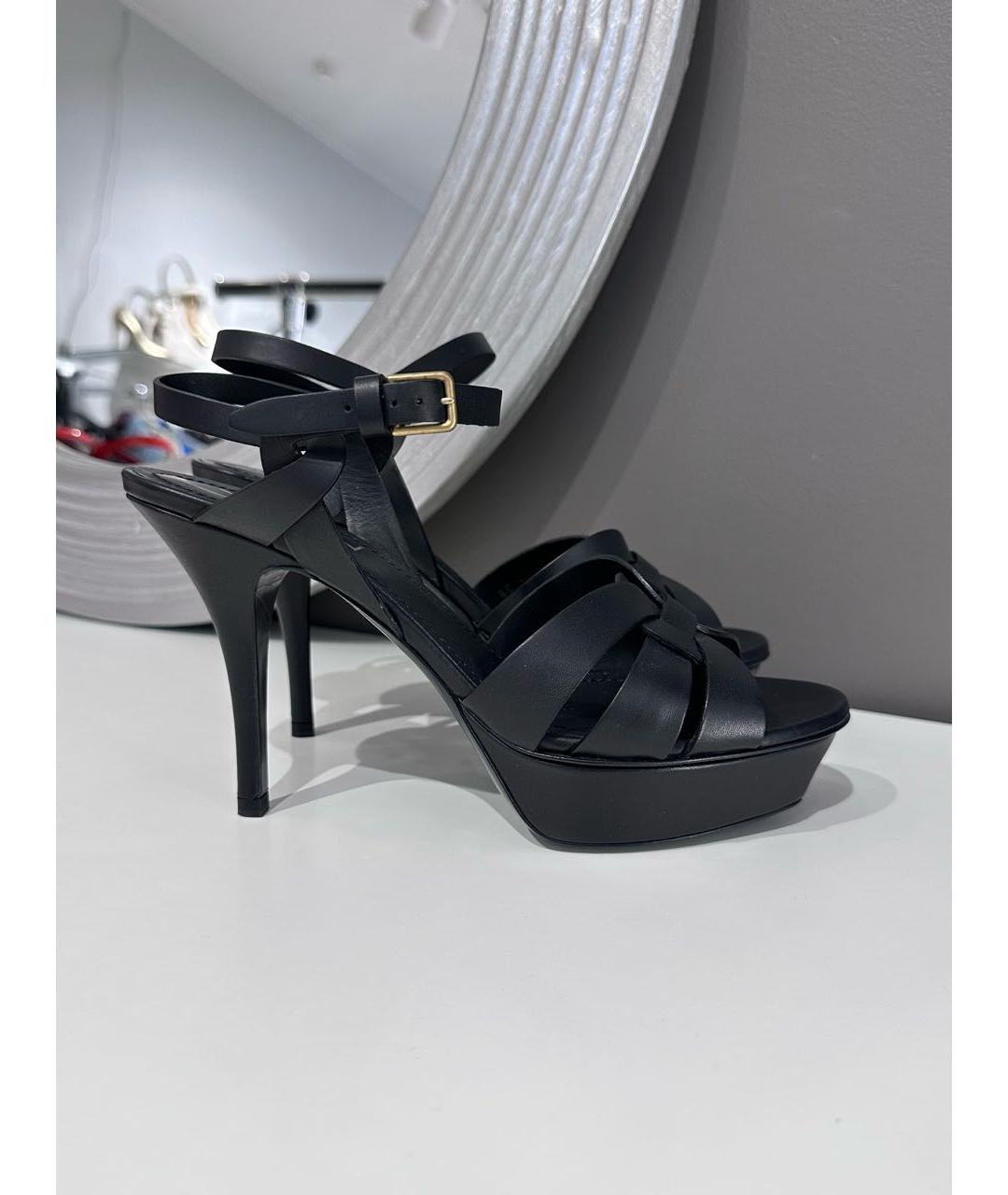 SAINT LAURENT Черные кожаные босоножки, фото 6