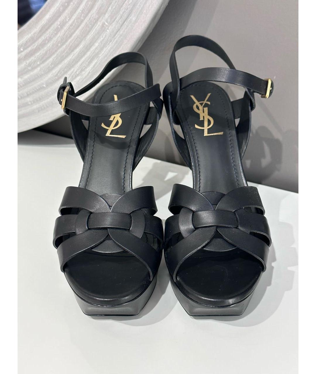 SAINT LAURENT Черные кожаные босоножки, фото 3
