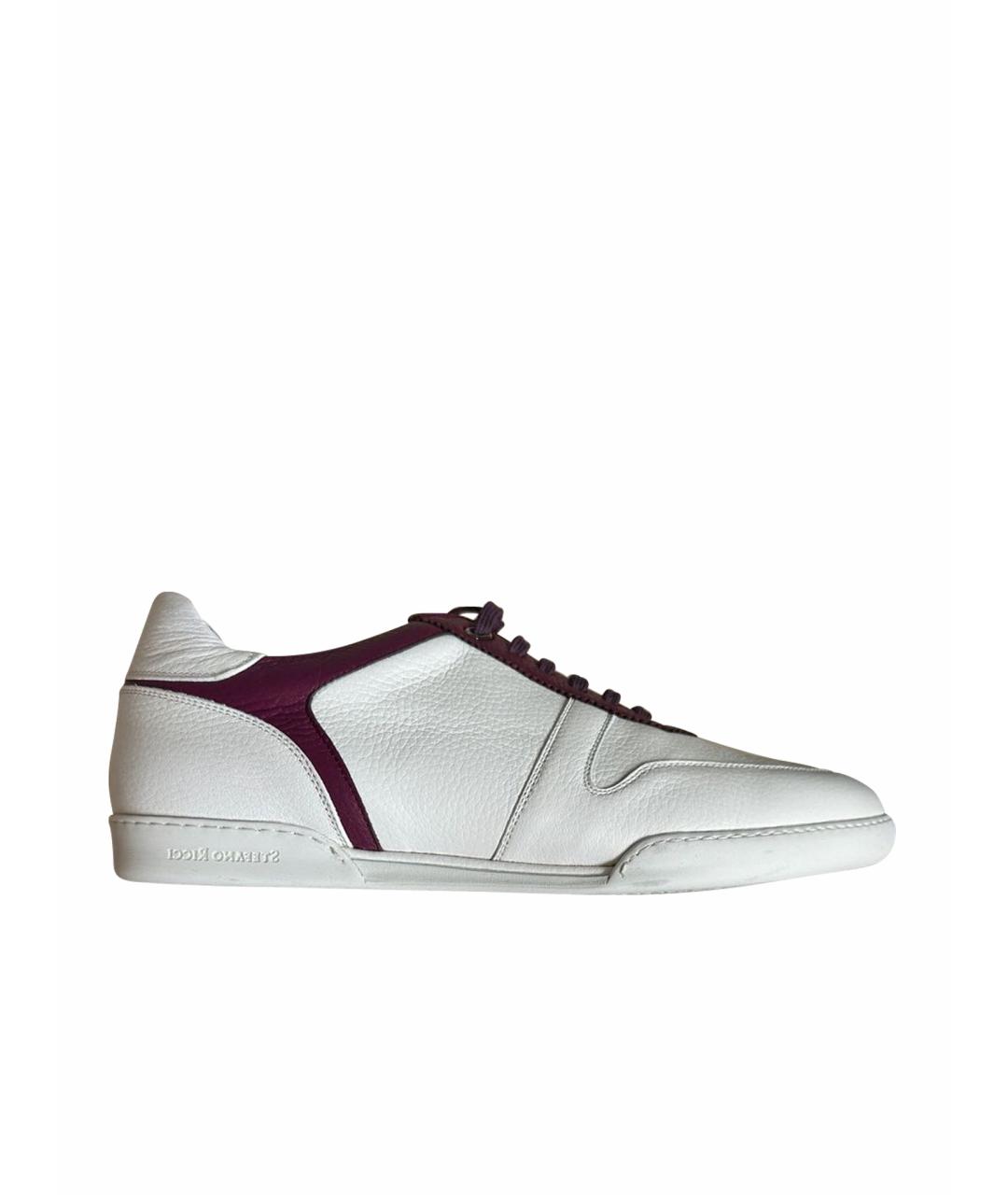 STEFANO RICCI Белые кожаные низкие кроссовки / кеды, фото 1