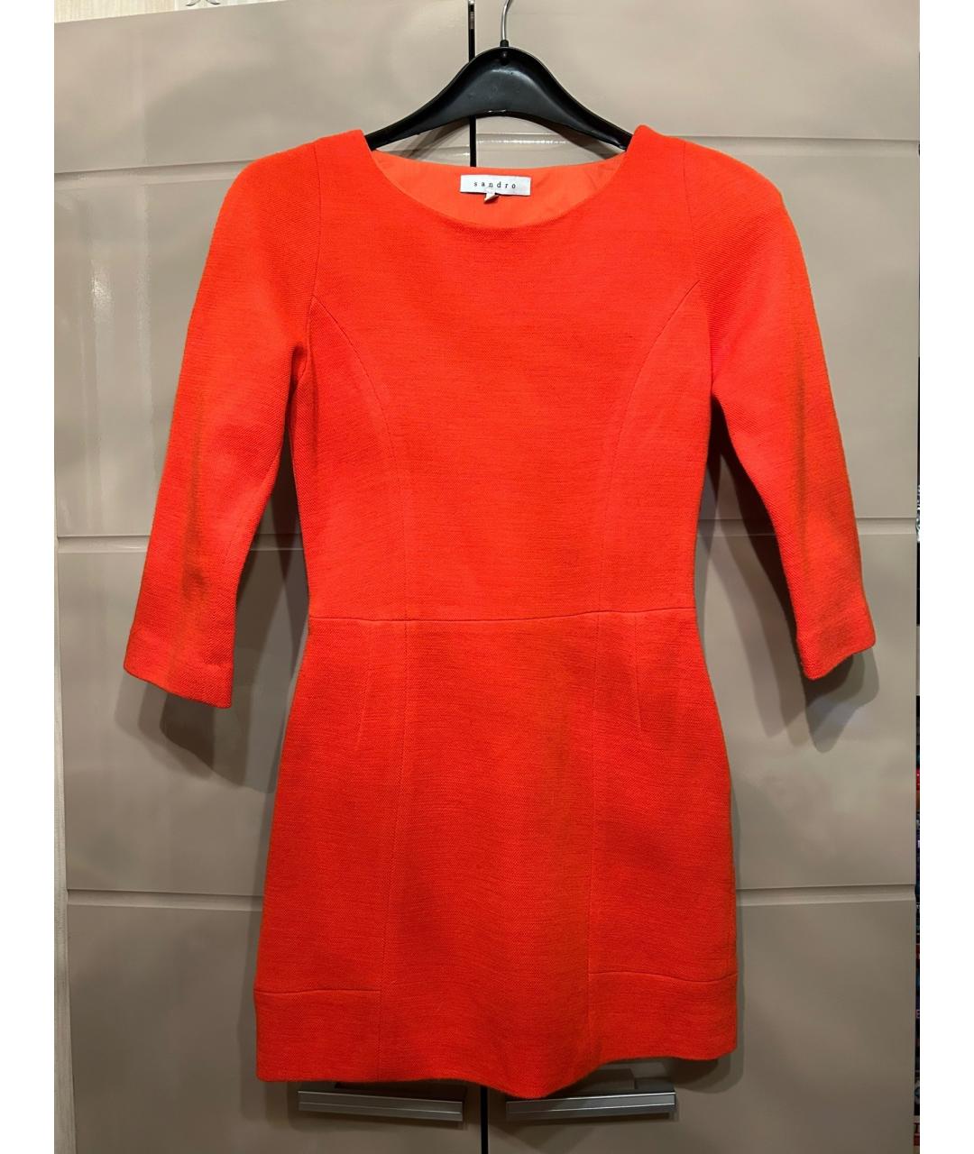 SANDRO Оранжевое шерстяное повседневное платье, фото 5