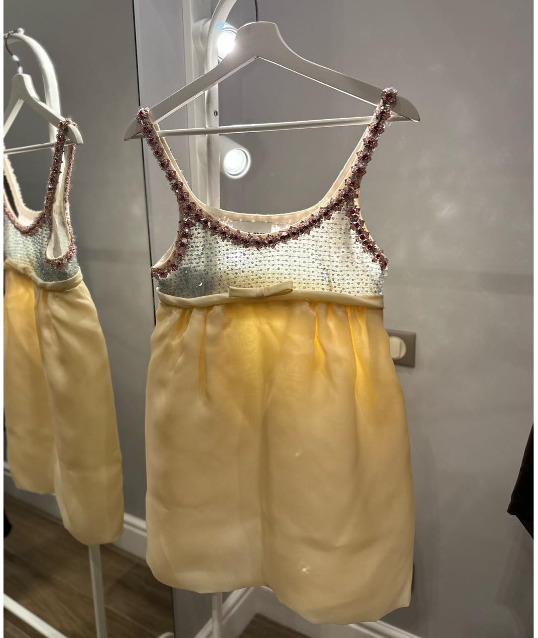 MIU MIU Желтое атласное коктейльное платье, фото 5
