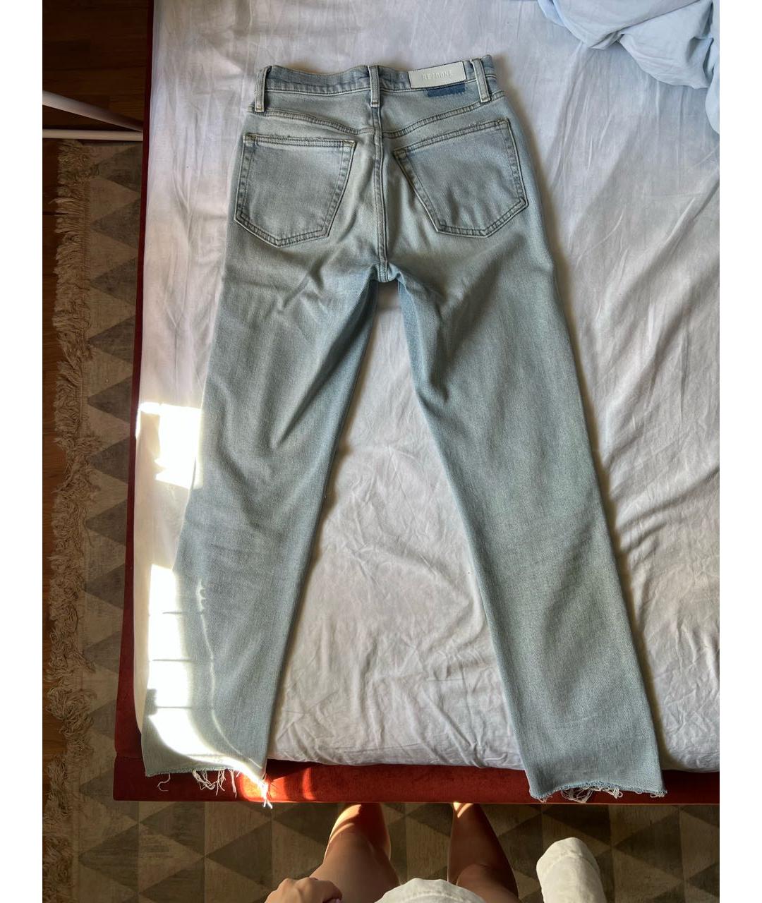 RE/DONE Голубые хлопко-полиэстеровые прямые джинсы, фото 8