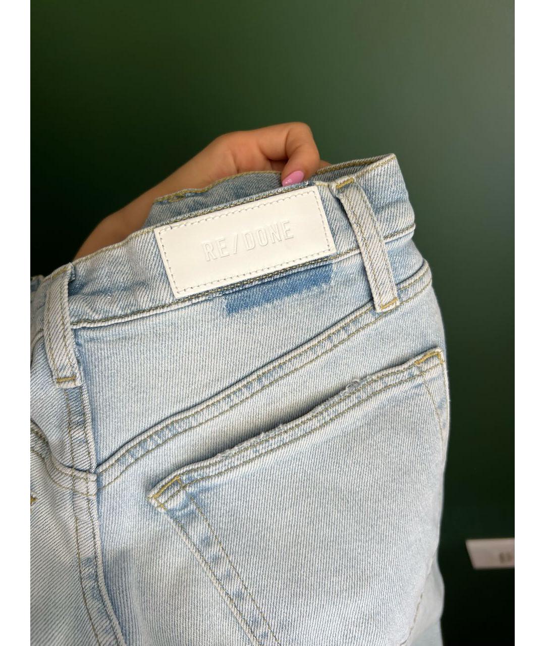 RE/DONE Голубые хлопко-полиэстеровые прямые джинсы, фото 6