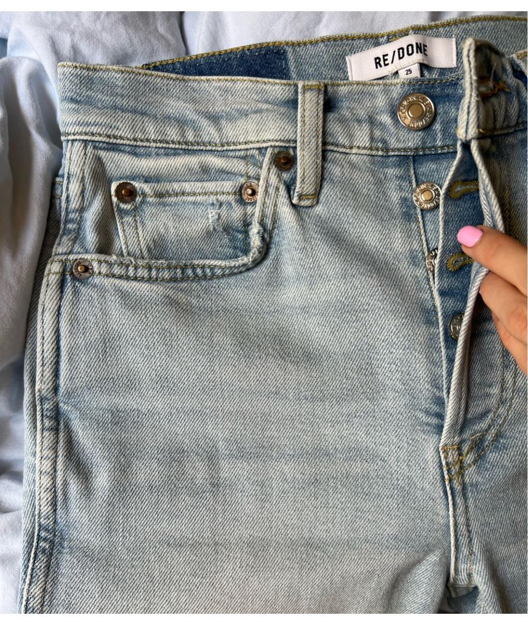 RE/DONE Голубые хлопко-полиэстеровые прямые джинсы, фото 4