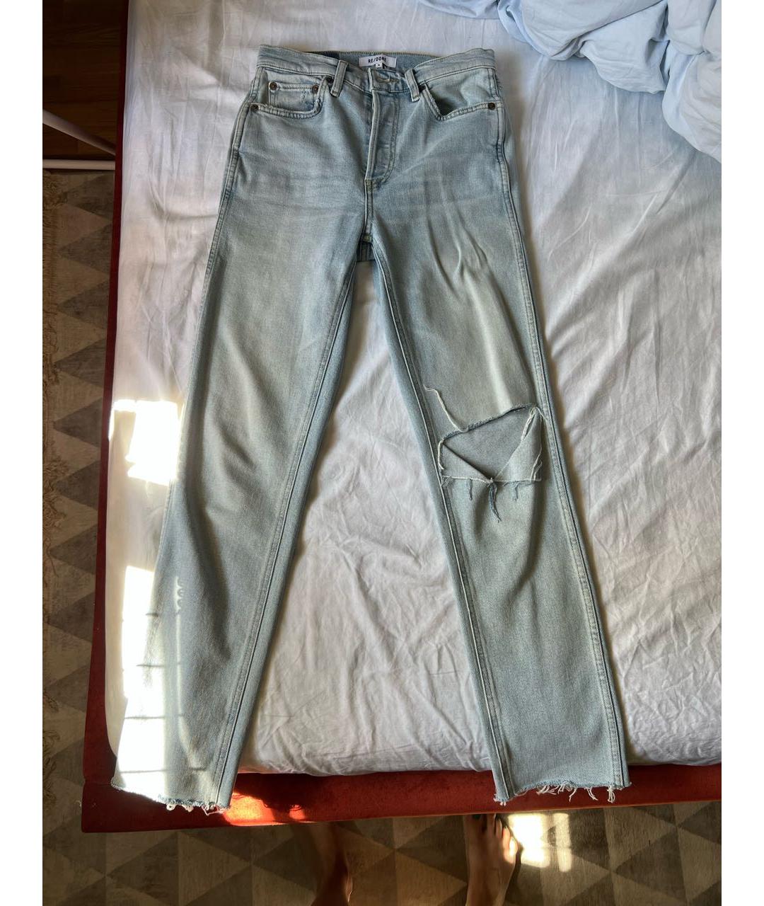 RE/DONE Голубые хлопко-полиэстеровые прямые джинсы, фото 7