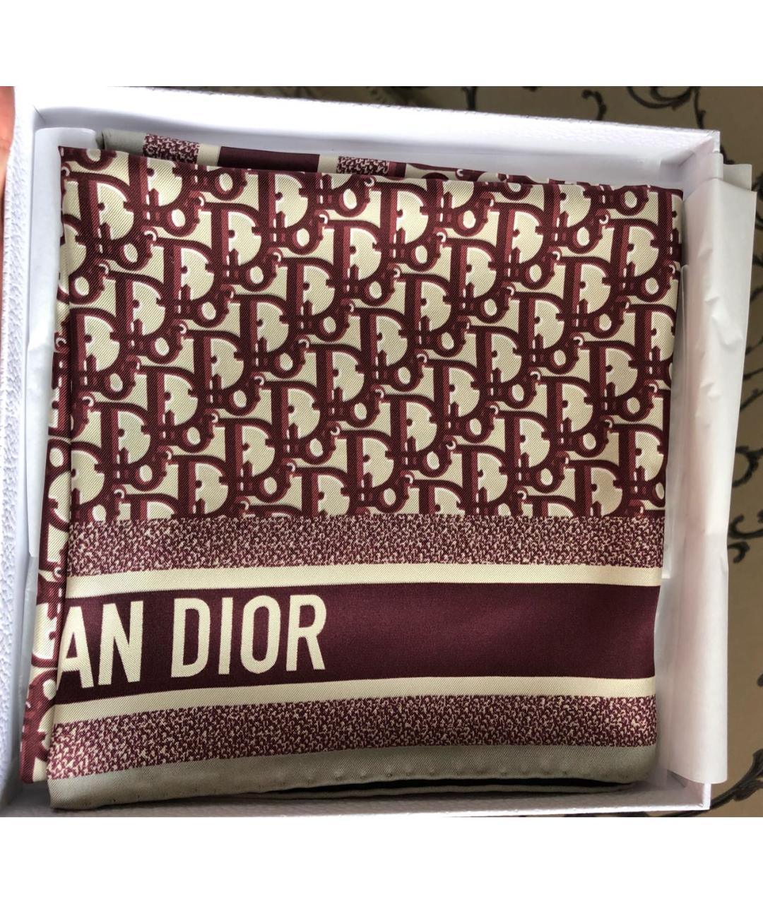 CHRISTIAN DIOR Бордовый шелковый платок, фото 6