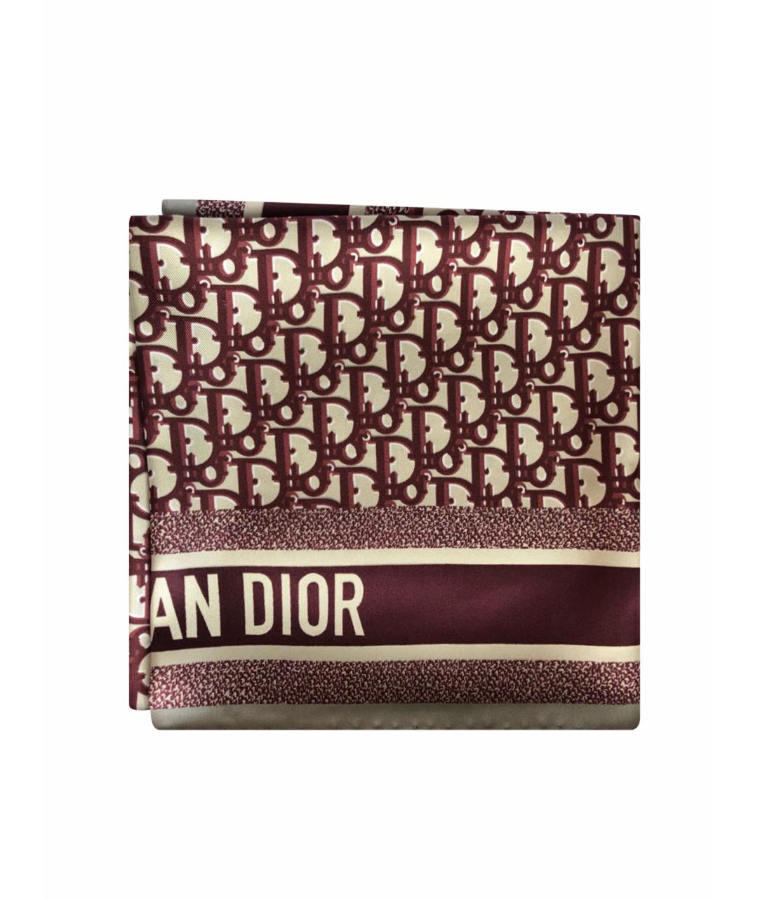CHRISTIAN DIOR Бордовый шелковый платок, фото 1