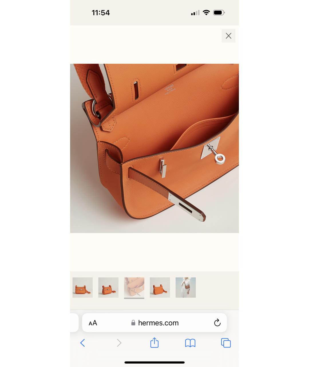 HERMES Оранжевая кожаная сумка через плечо, фото 3