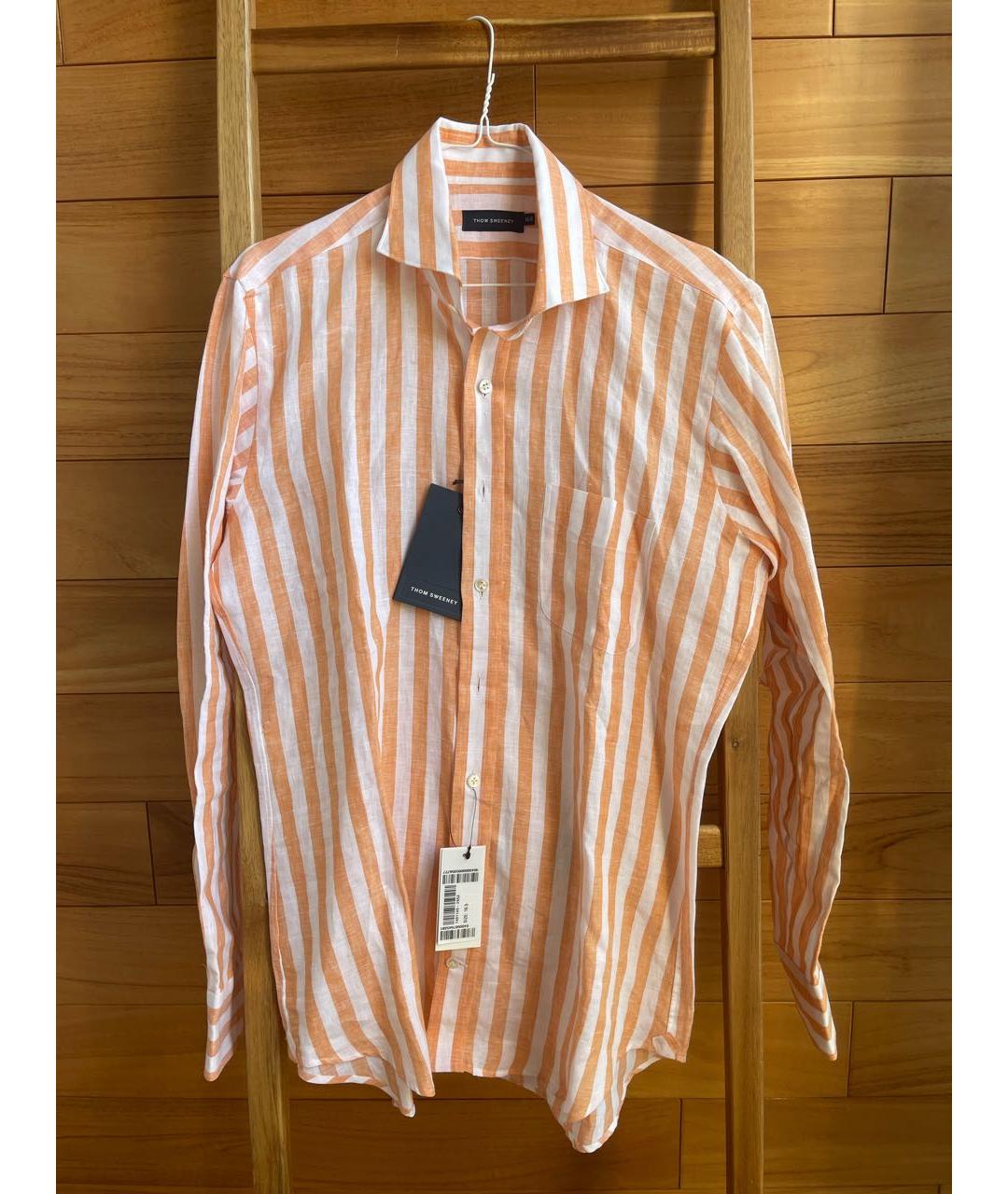 THOM SWEENEY Оранжевая льняная кэжуал рубашка, фото 5