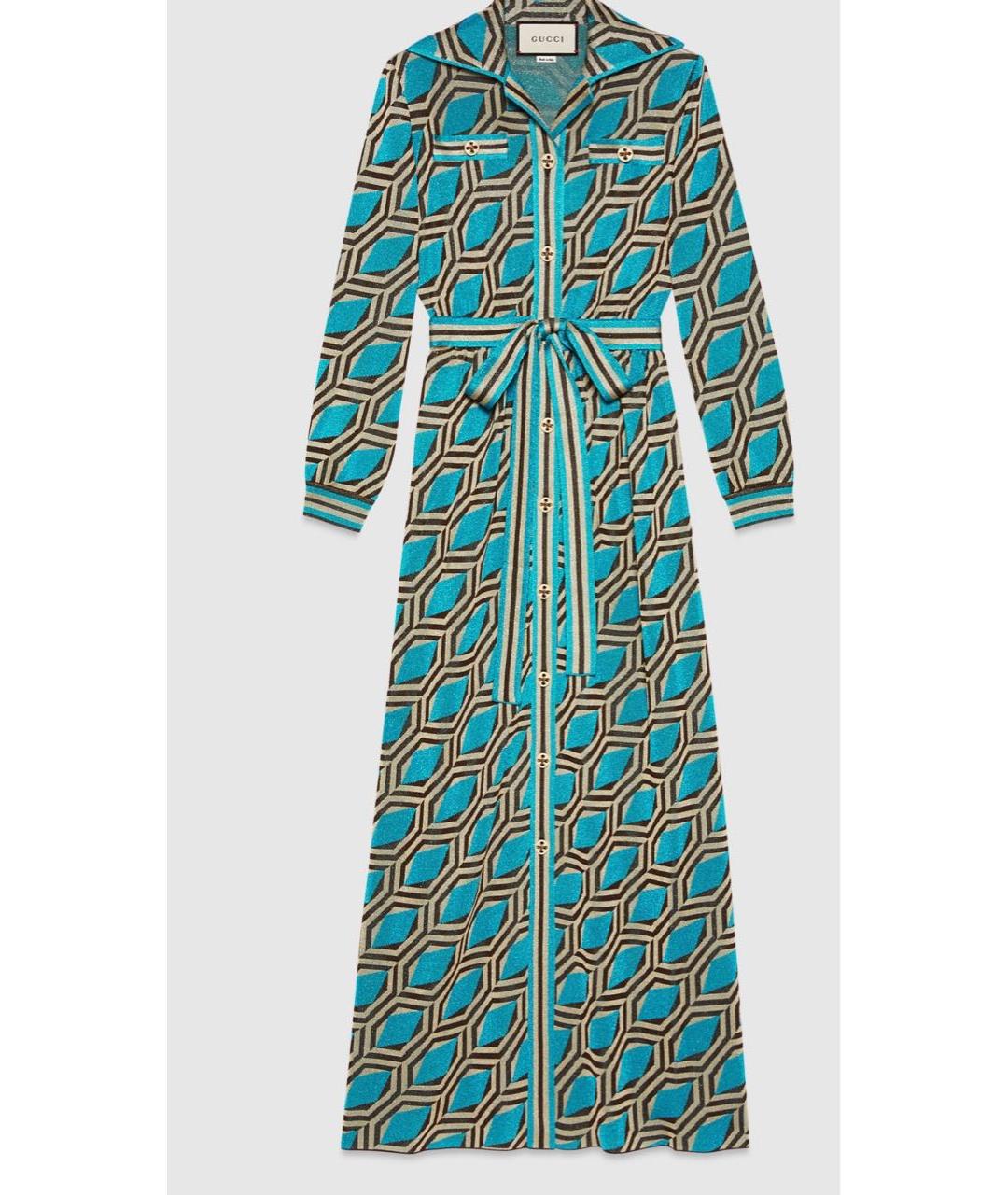 GUCCI Бирюзовое вискозное повседневное платье, фото 4