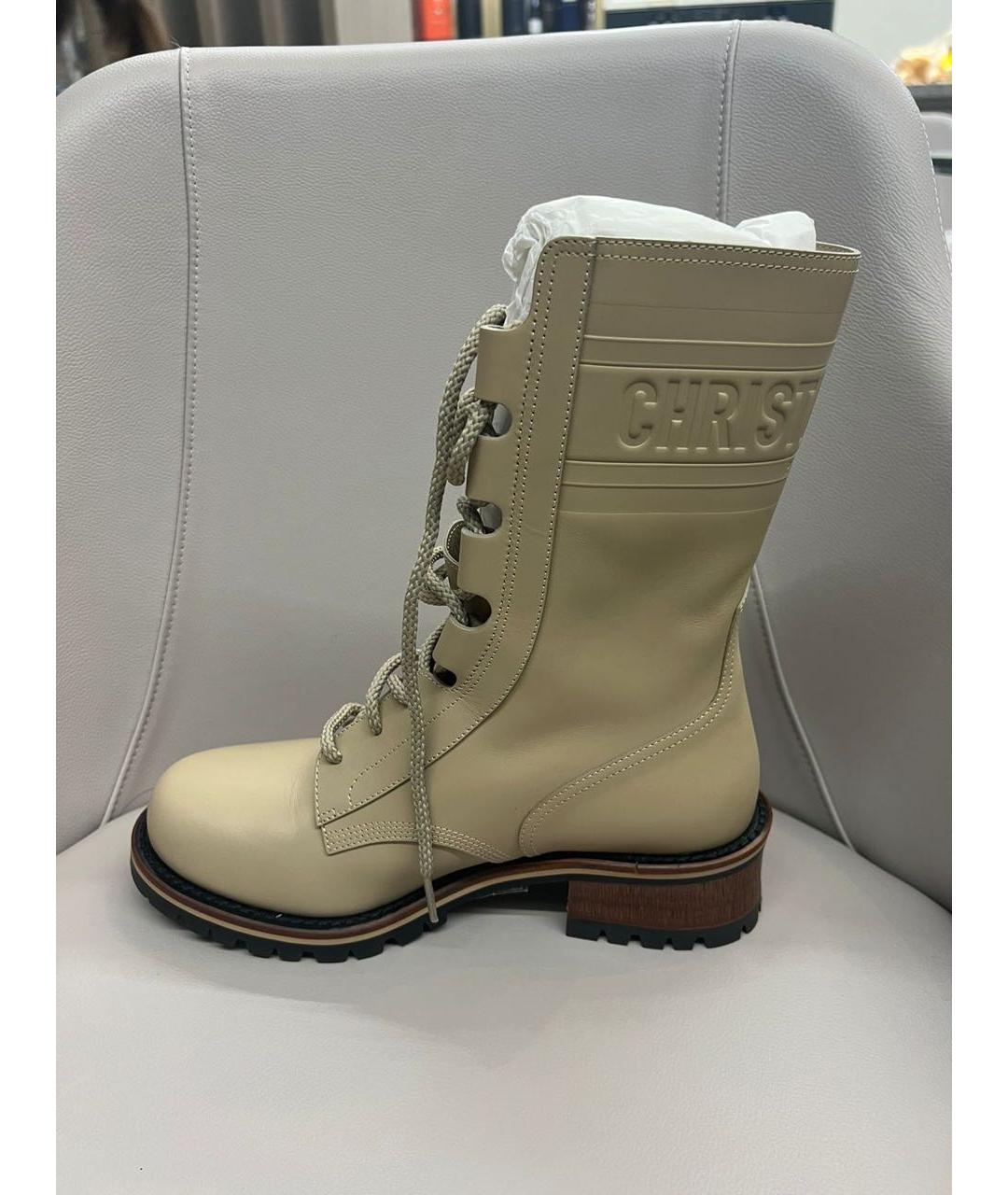 CHRISTIAN DIOR Бежевые кожаные ботинки, фото 3