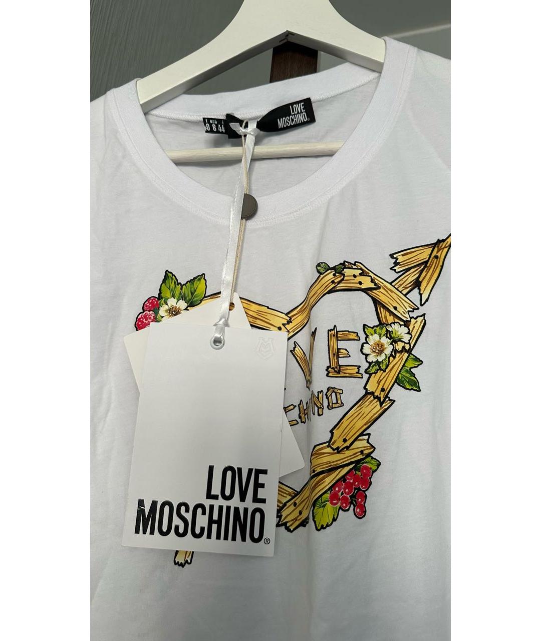 LOVE MOSCHINO Белая хлопко-эластановая футболка, фото 3