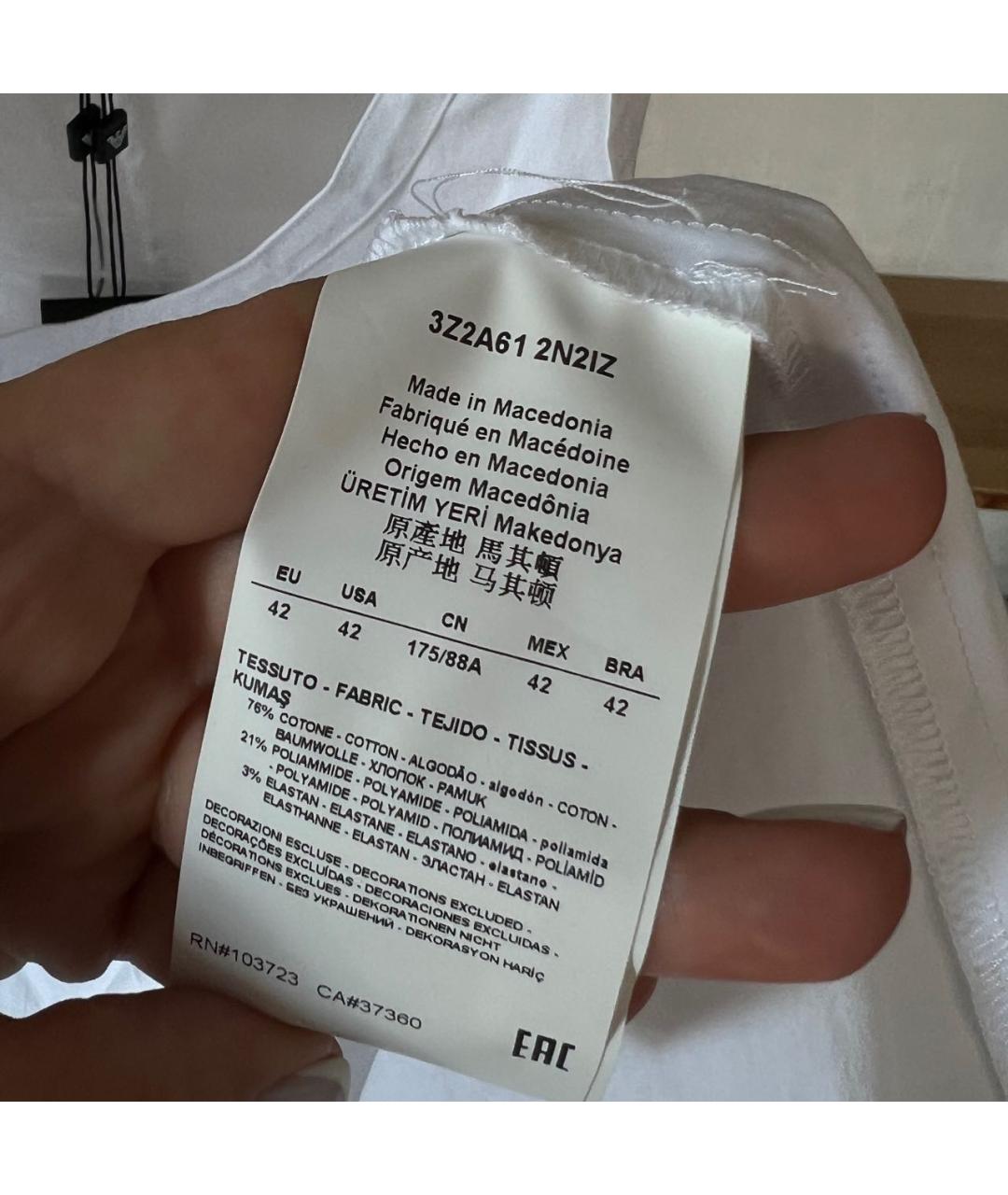 EMPORIO ARMANI Белое хлопковое повседневное платье, фото 3