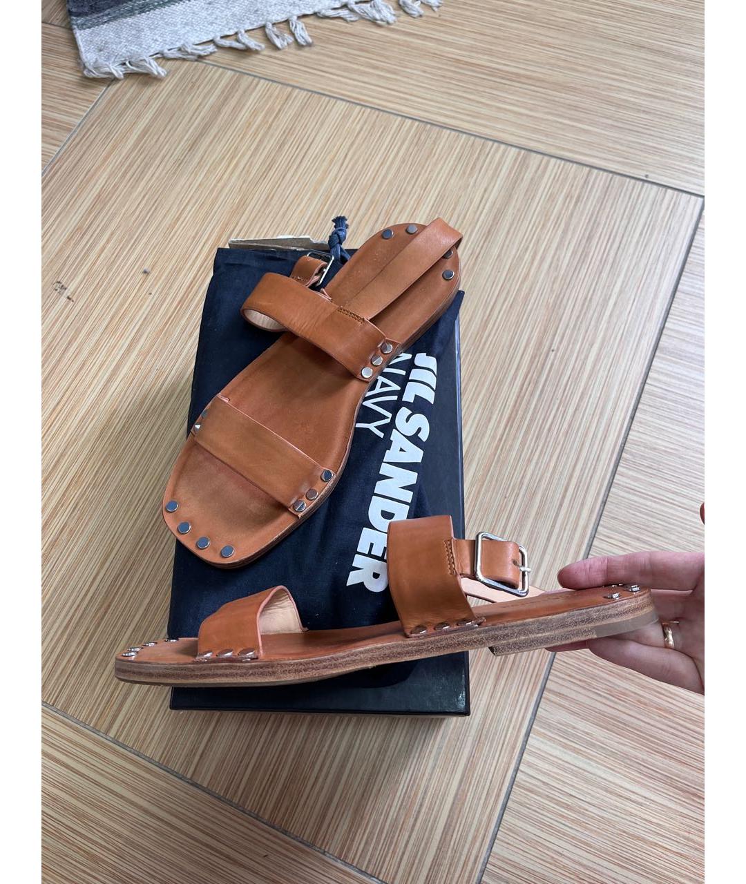 JIL SANDER NAVY Коричневые кожаные сандалии, фото 3
