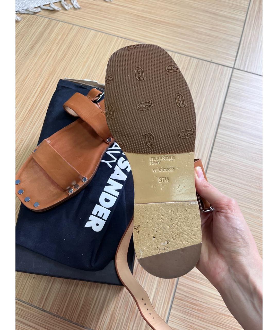 JIL SANDER NAVY Коричневые кожаные сандалии, фото 4