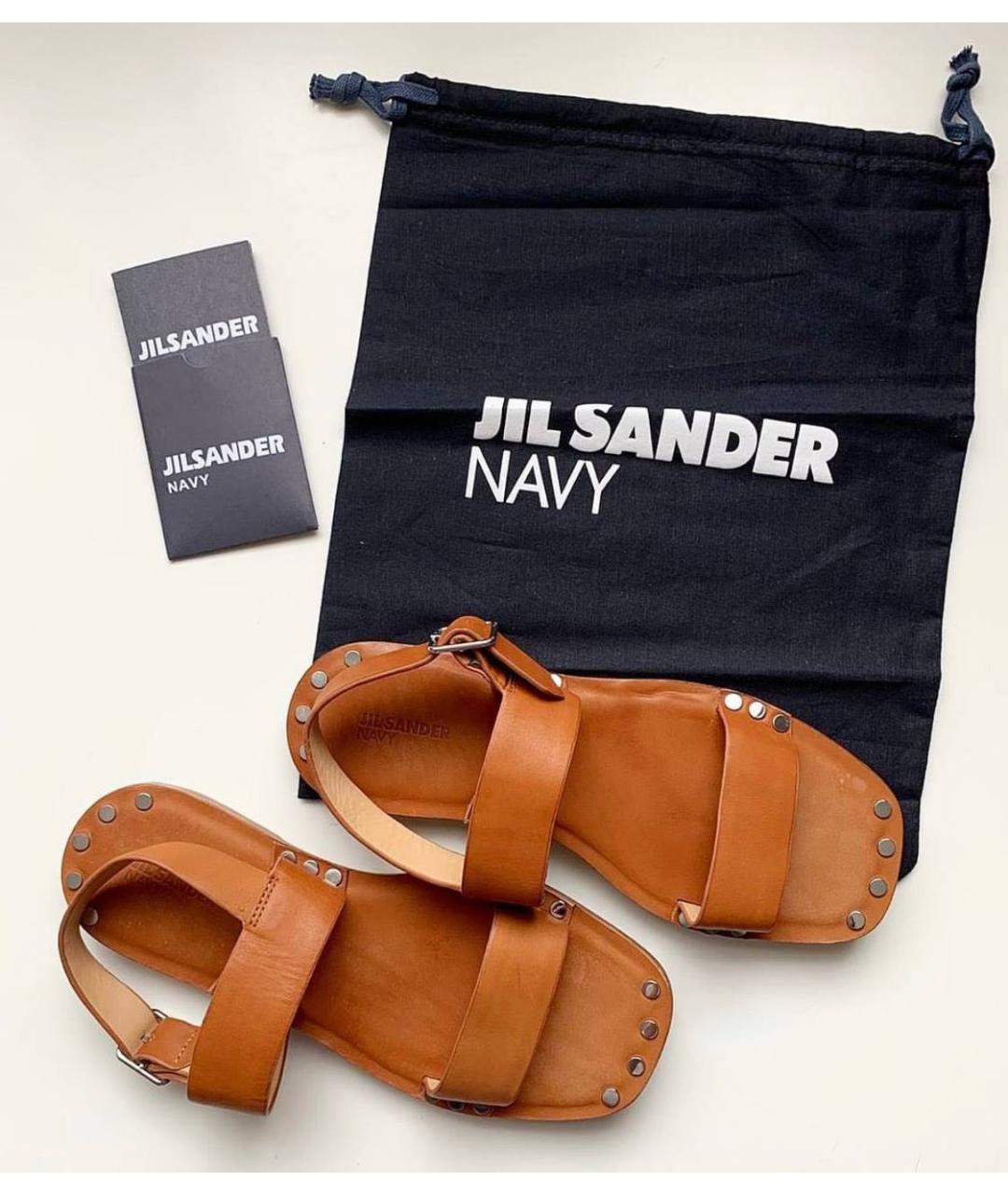 JIL SANDER NAVY Коричневые кожаные сандалии, фото 5