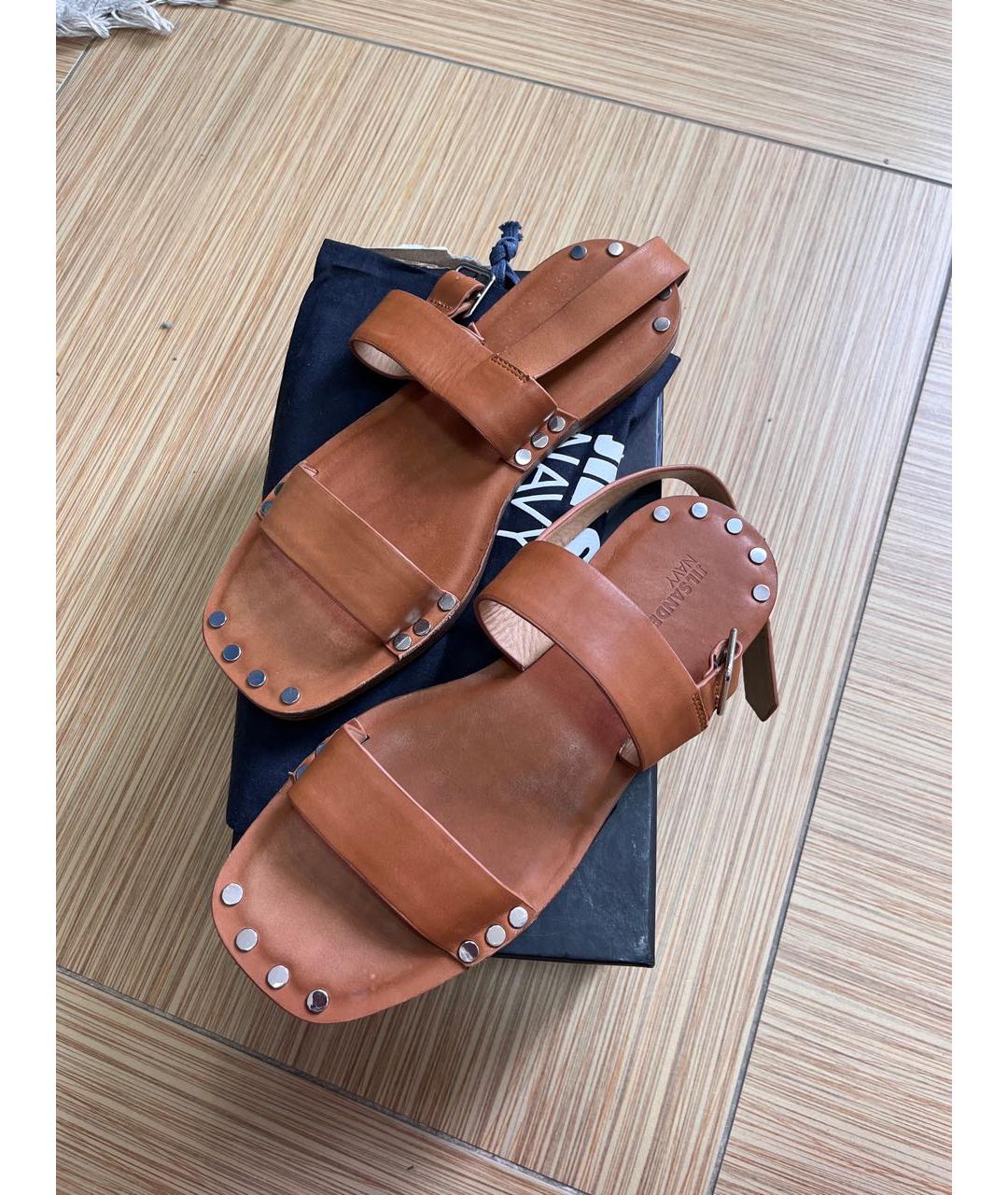 JIL SANDER NAVY Коричневые кожаные сандалии, фото 2