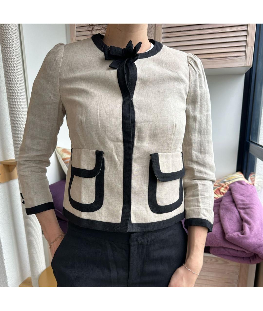 RED VALENTINO Бежевый льняной жакет/пиджак, фото 7