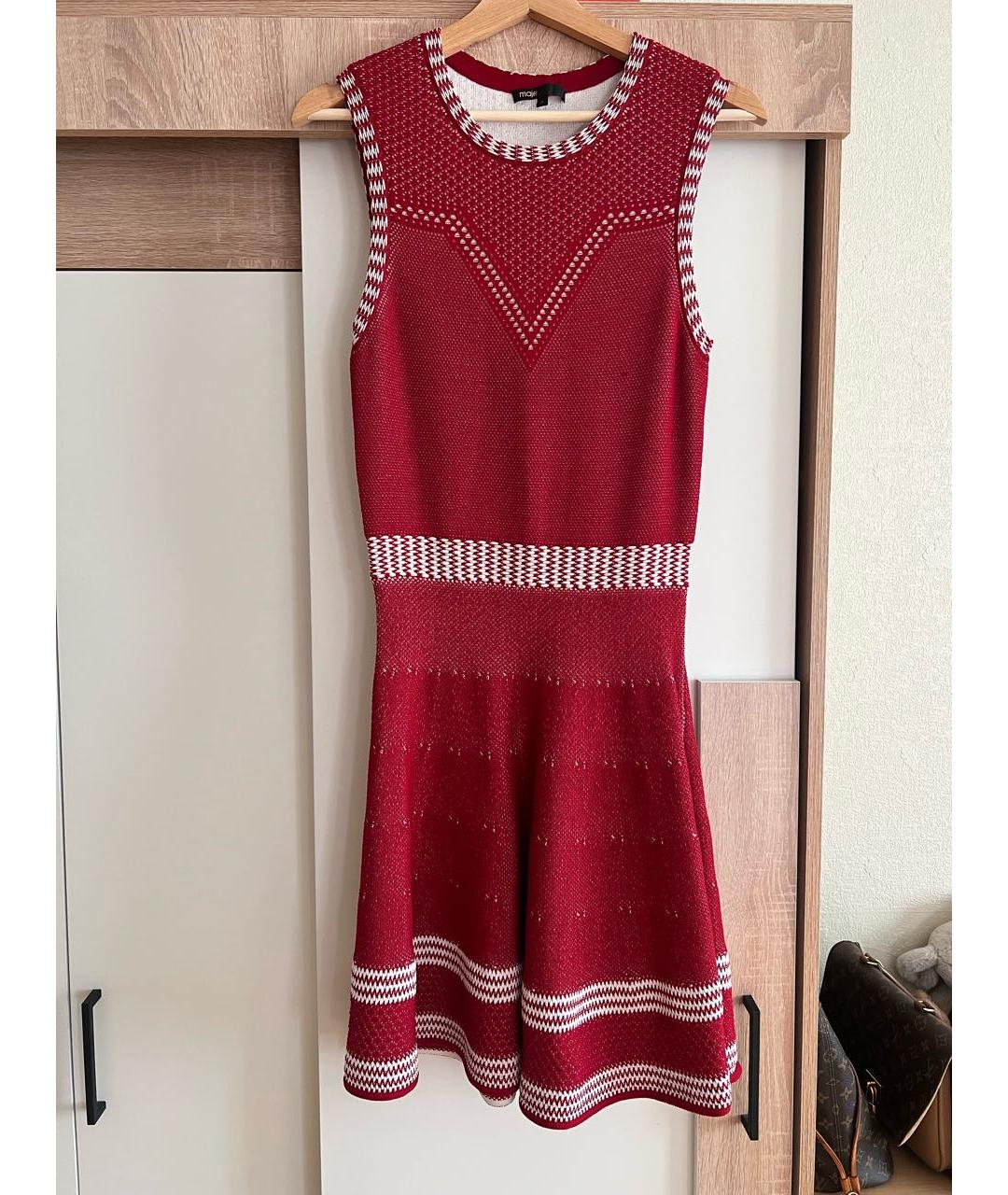 MAJE Бордовое вискозное коктейльное платье, фото 7