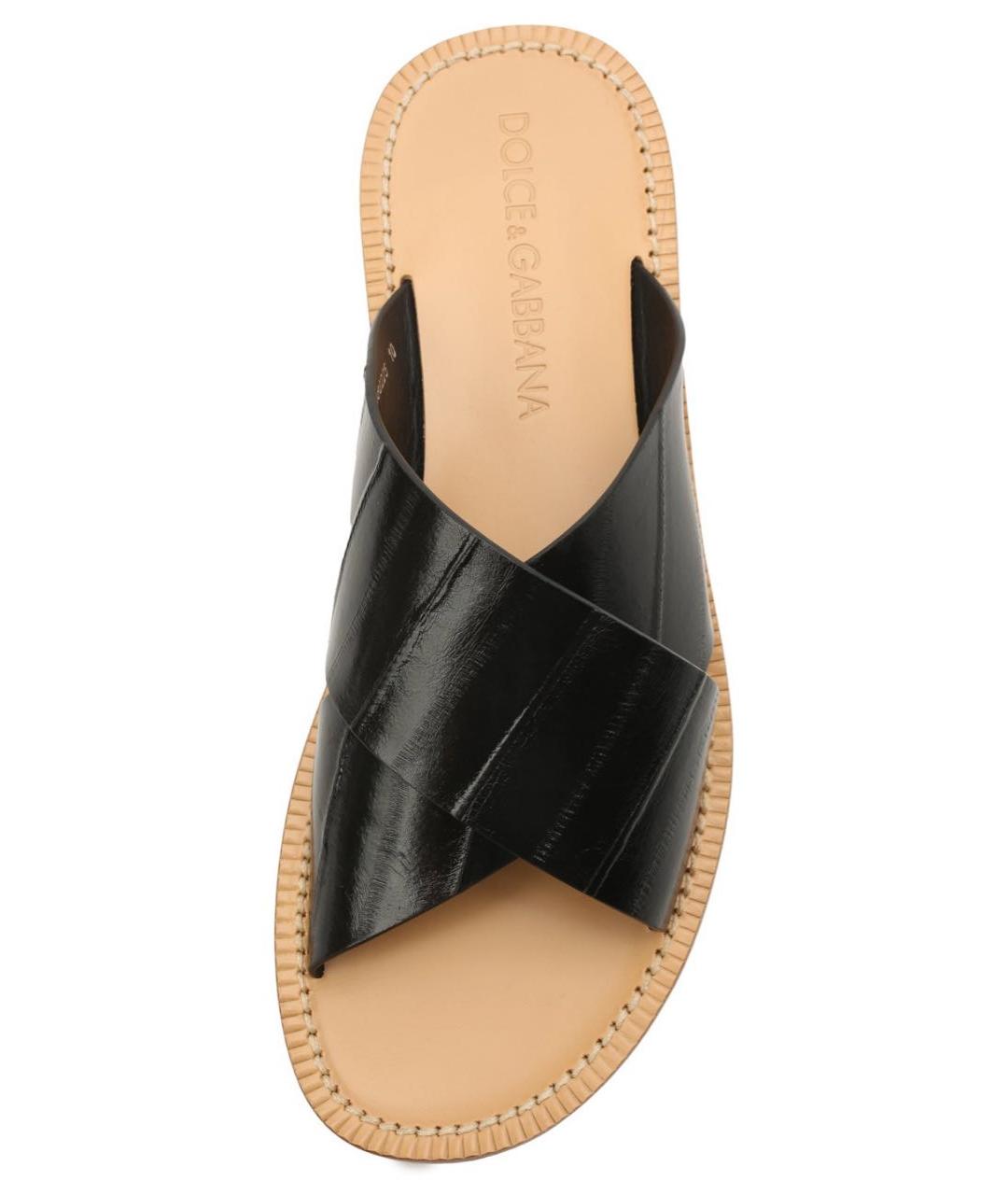 DOLCE&GABBANA Черные кожаные шлепанцы, фото 2