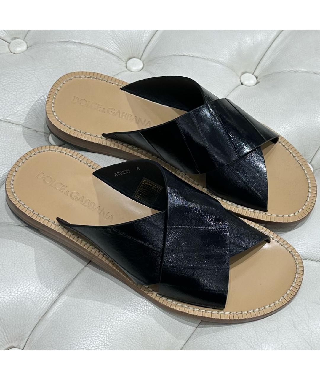 DOLCE&GABBANA Черные кожаные шлепанцы, фото 3