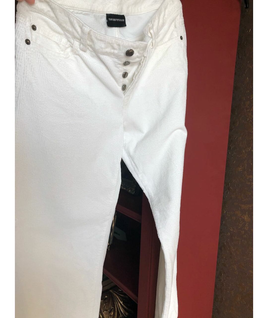 EMPORIO ARMANI Белые хлопковые прямые брюки, фото 2