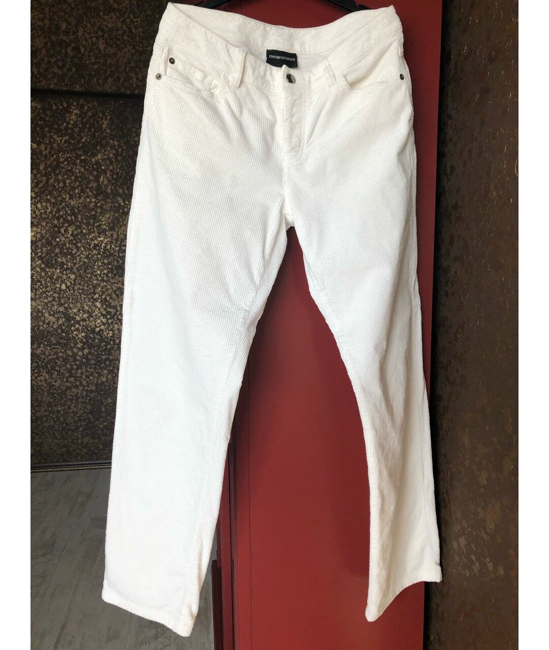 EMPORIO ARMANI Белые хлопковые прямые брюки, фото 9