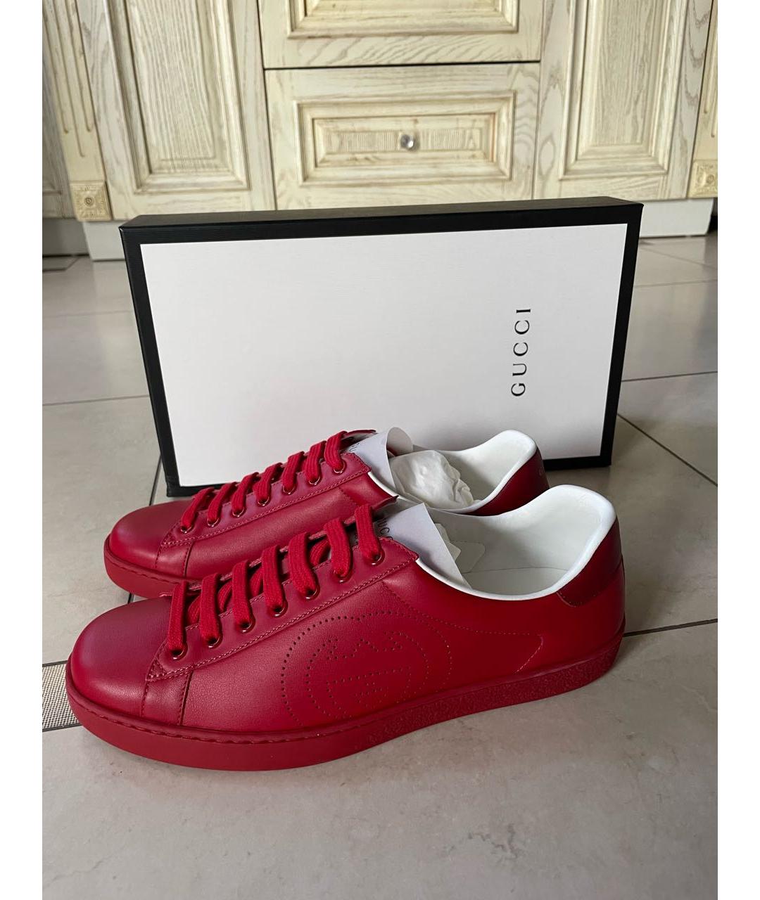 GUCCI Красные кожаные низкие кроссовки / кеды, фото 2