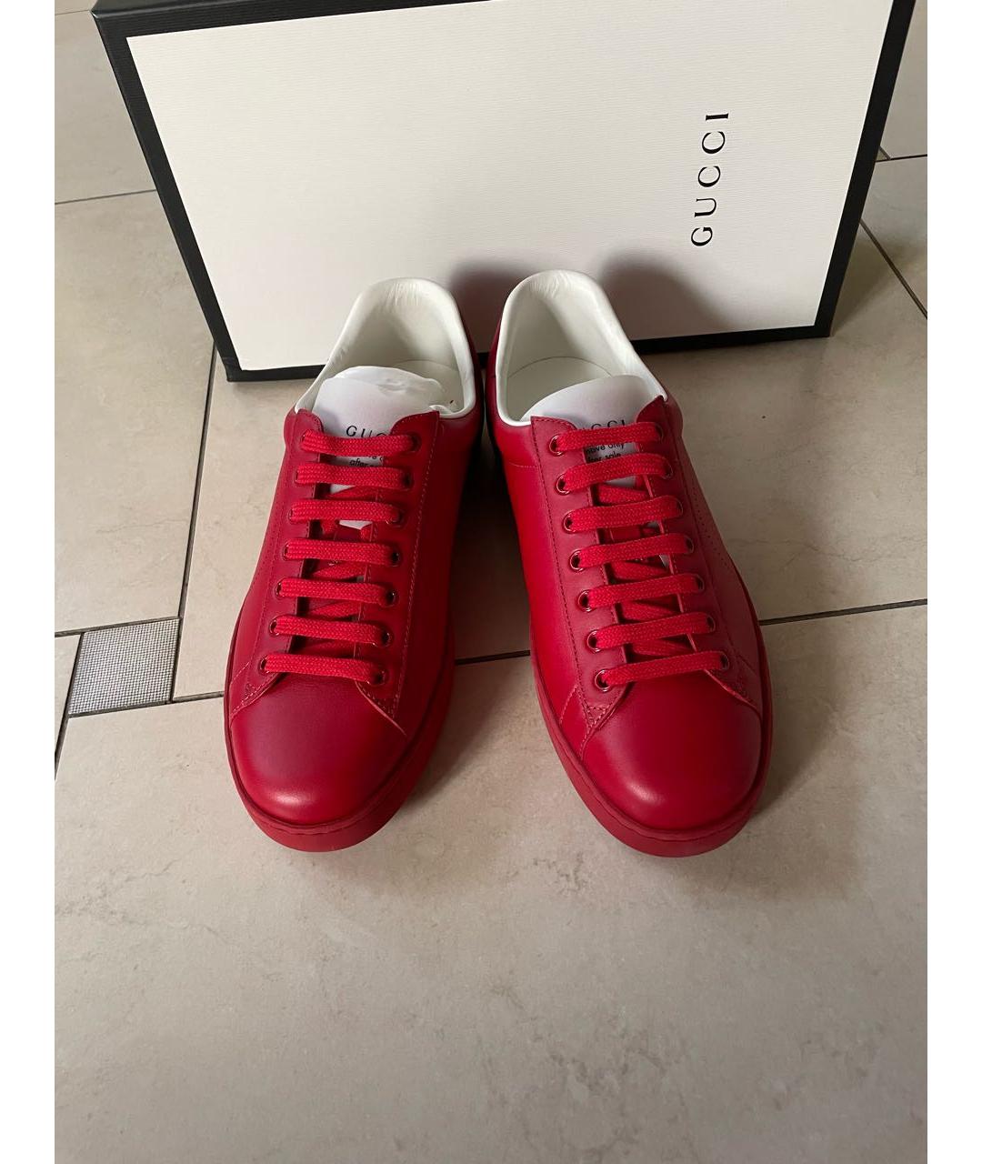 GUCCI Красные кожаные низкие кроссовки / кеды, фото 3