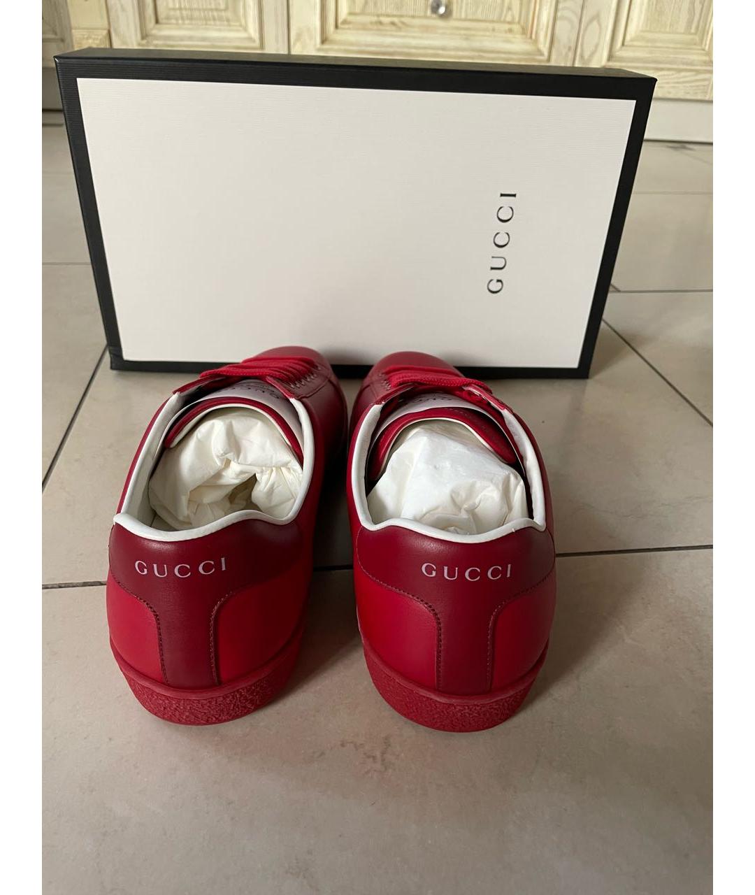 GUCCI Красные кожаные низкие кроссовки / кеды, фото 4