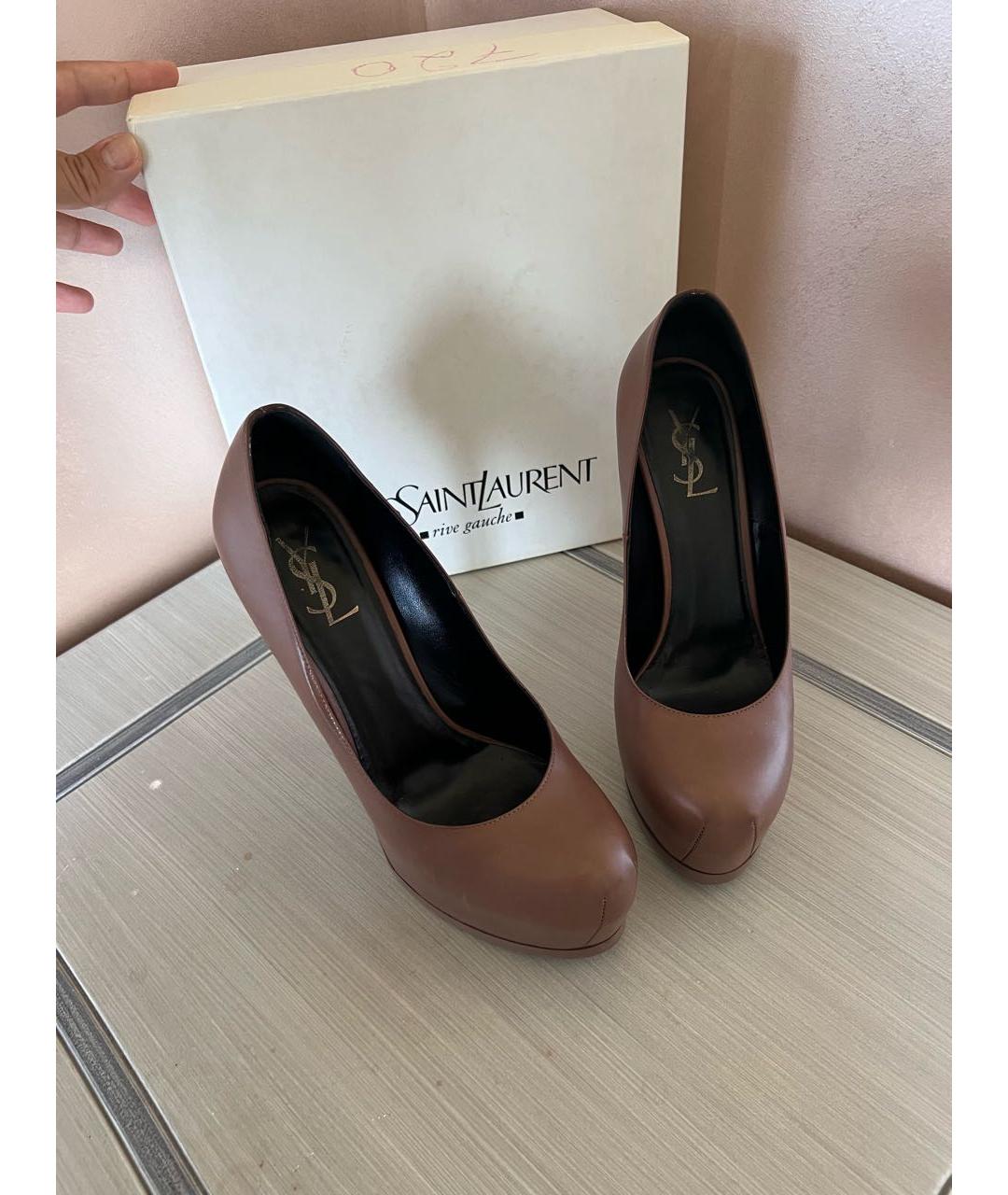 SAINT LAURENT Бежевые кожаные туфли, фото 2