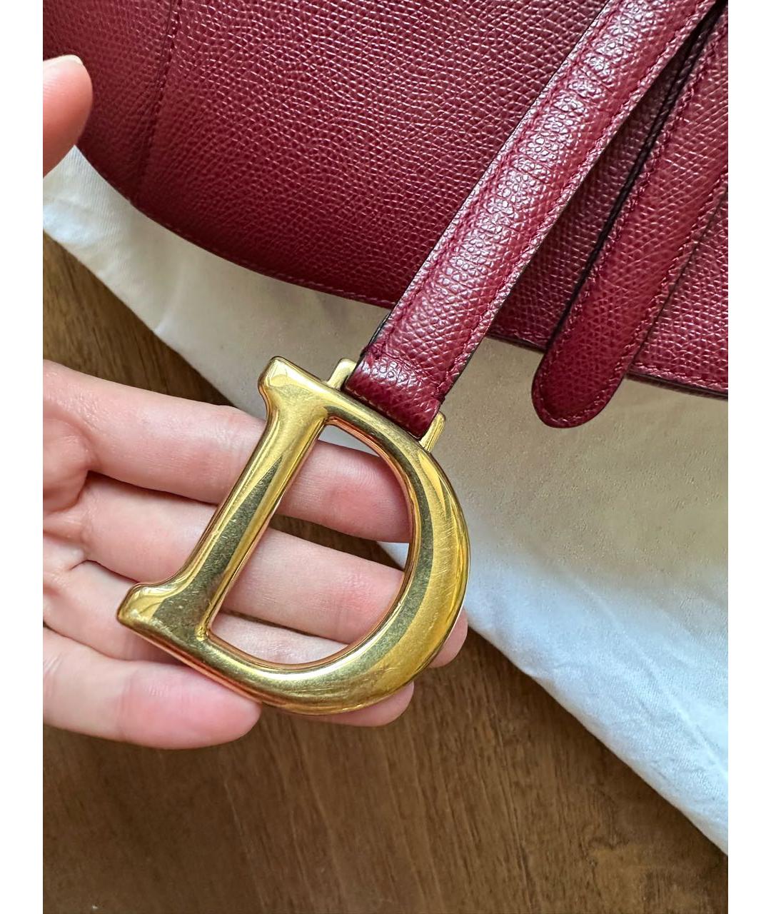 CHRISTIAN DIOR Бордовая кожаная сумка с короткими ручками, фото 4