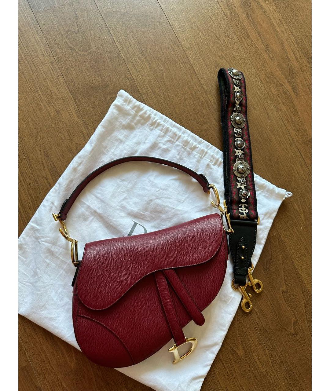 CHRISTIAN DIOR Бордовая кожаная сумка с короткими ручками, фото 8