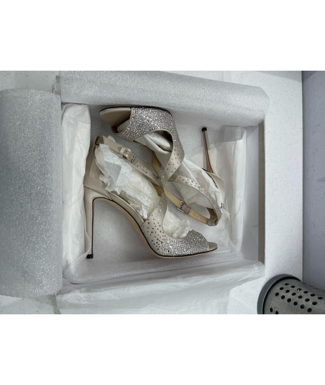 JIMMY CHOO Бежевые текстильные свадебные туфли на высоком каблуке, фото 6