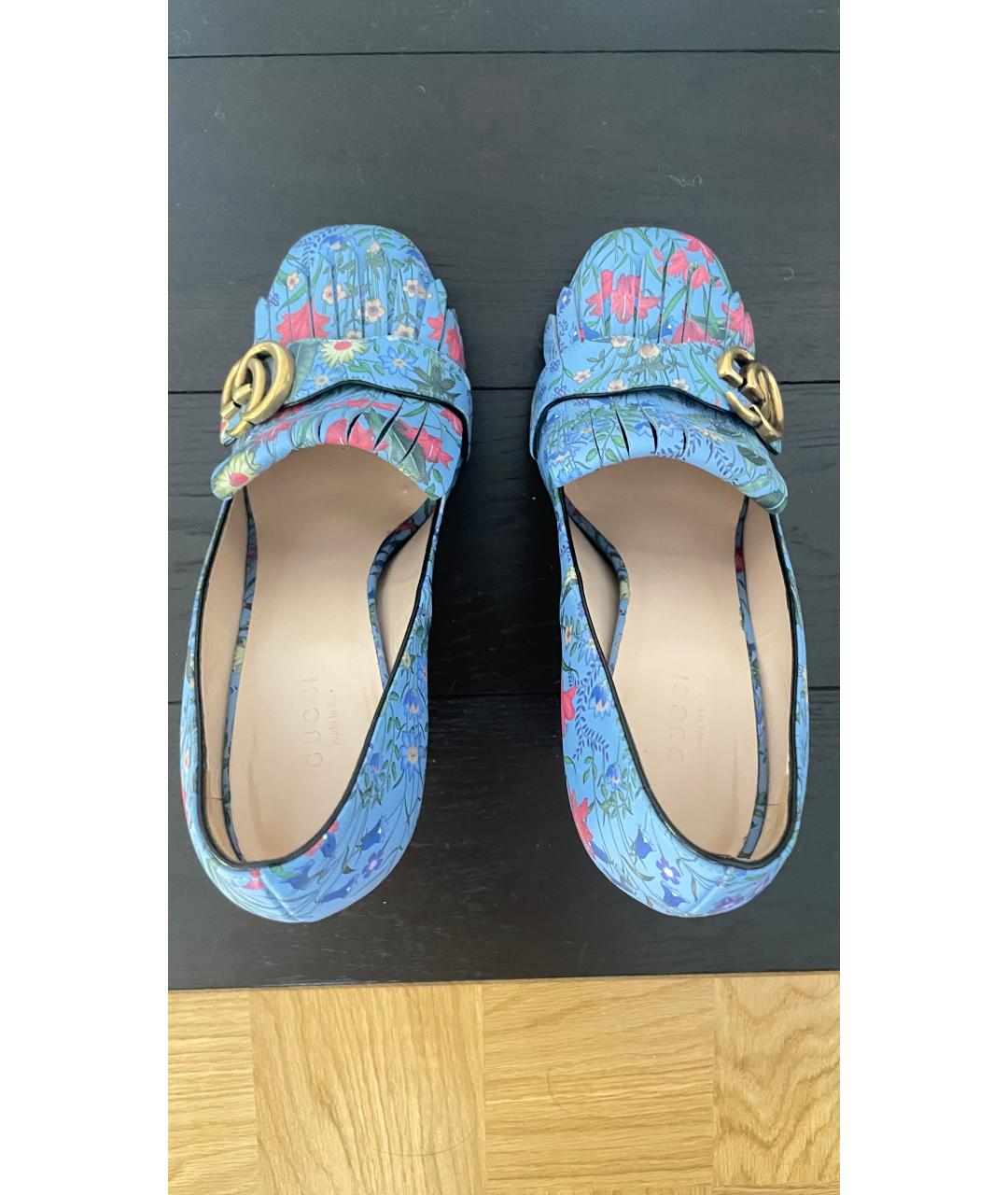 GUCCI Голубые кожаные туфли, фото 3