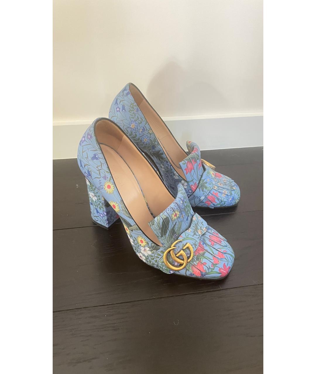 GUCCI Голубые кожаные туфли, фото 6