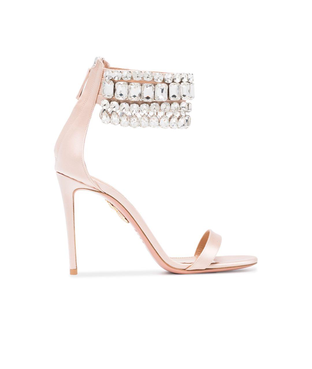 AQUAZZURA Бежевые текстильные босоножки, фото 8