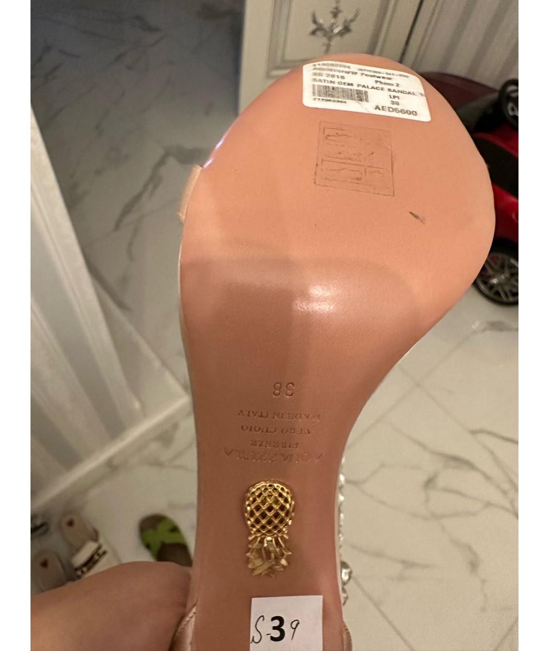 AQUAZZURA Бежевые текстильные босоножки, фото 7