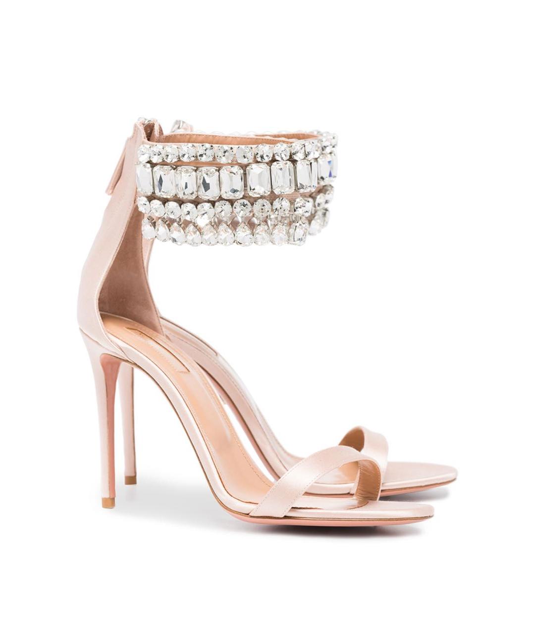 AQUAZZURA Бежевые текстильные босоножки, фото 5