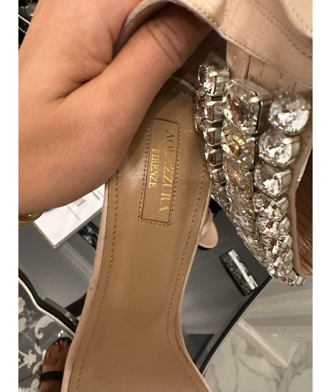 AQUAZZURA Бежевые текстильные босоножки, фото 6