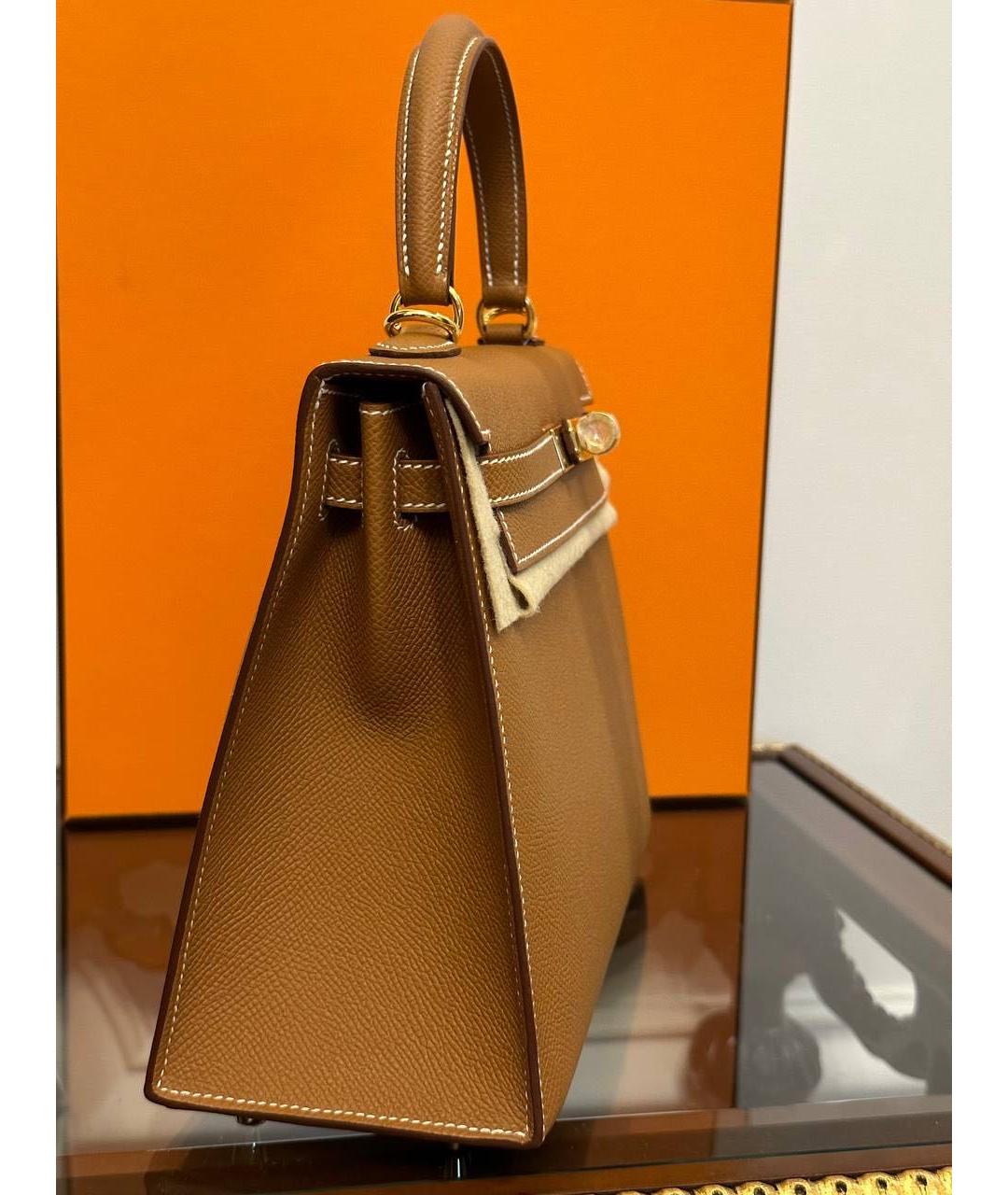 HERMES PRE-OWNED Коричневая кожаная сумка с короткими ручками, фото 4